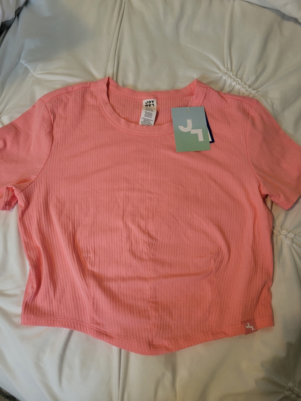 JoyLab Pink Ribbed Short-Sleeve Crop Tee